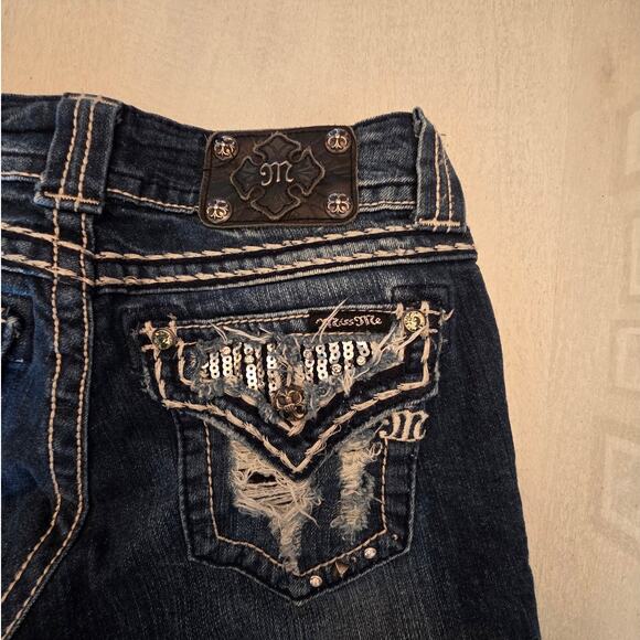 Miss Me Women's Denim Boot Jean SZ 26 Sequin Patchwork Y2K Low Rise - Picture 5 of 11